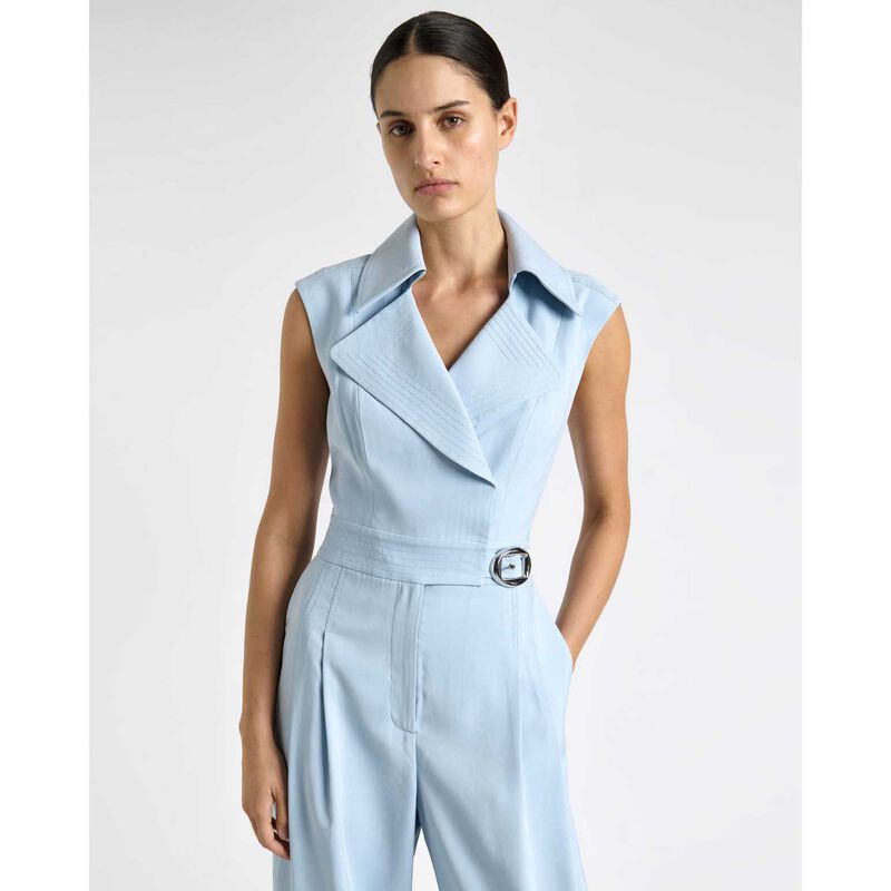 Cue Pale Blue Viscose Twill Wide Leg Jumpsuit image number 3